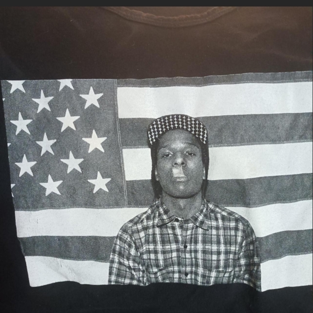 Black Graphic Tee with Iconic Flag Print
